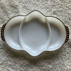 Fire King Anchor Hocking White Milk Glass and Gold Divided Platter